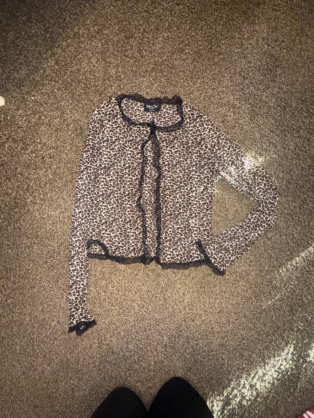 Y2K Leopard Print Lace Trim Cardigan Top Women’s Small/Medium